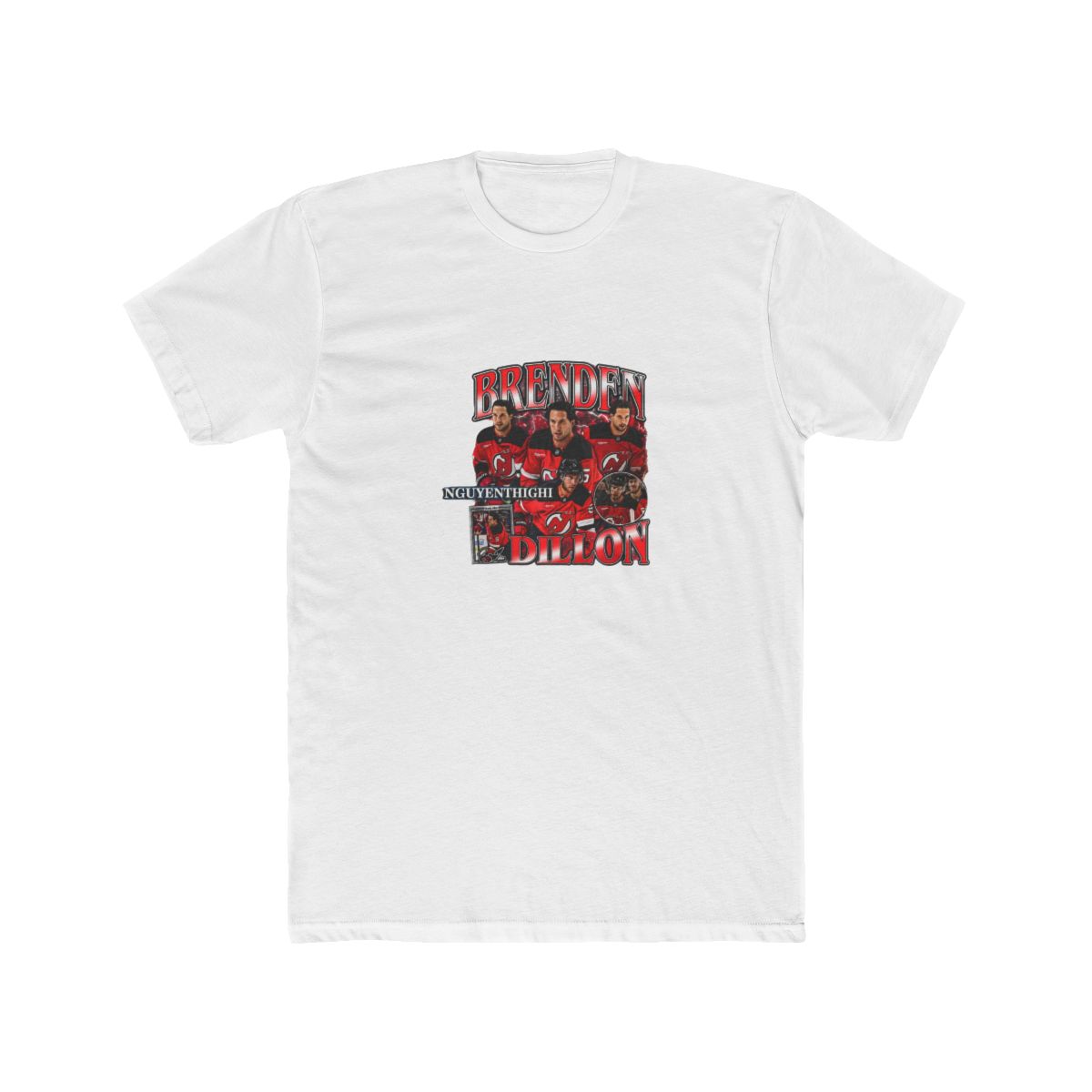 Black T Shirt featuring a graphic of hockey players wearing red and black jerseys with the text "Brenden Dillon" in red and white lettering